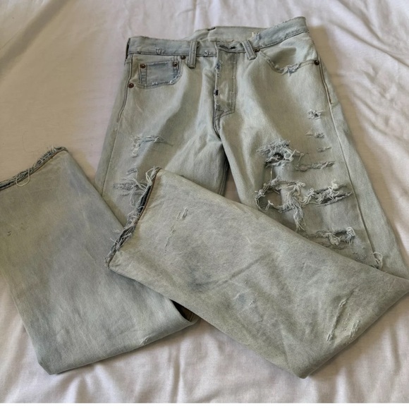 Levi's Denim - Levi’s 501 White Oak Cone 30 Light Wash Jeans Distressed Destroyed Y2K Retro 90s